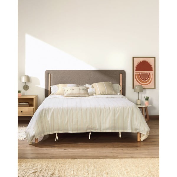 Kaheinimesevoodi kummist puust võrega halli-loomulikus värvitoonis 160x200 cm Shayndel - Kave Home-image-1