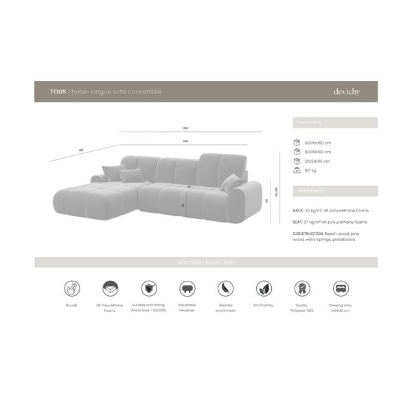 Roosa diivanvoodi Devichy , vasakpoolne nurk Tous - devichy-image-4