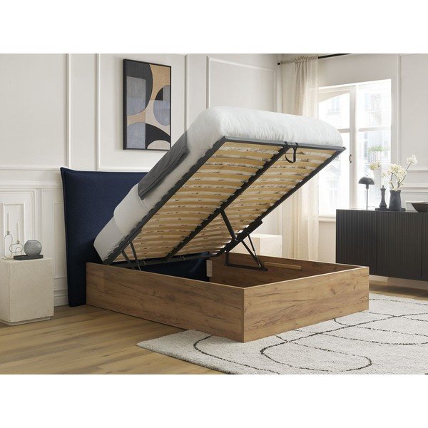 Sinine polsterdatud polsterdatud/puitlaastplaadist kaheinimesevoodi panipaigaga ja liistudest raamiga 180x200 cm Charlie - Bobochic Paris-image-1