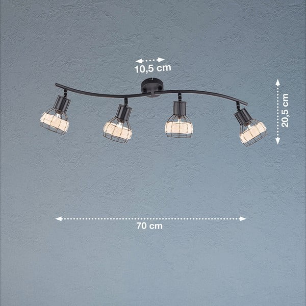 Must laevalgusti metallist-rotangist varjuga 10,5x70 cm Straw - Fischer & Honsel-image-3
