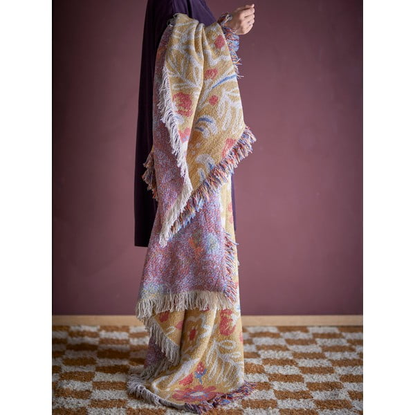 Kollane taaskasutatud puuvillast tekk 130x160 cm Reims - Bloomingville-image-1