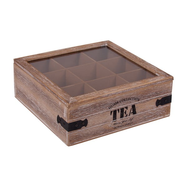 Dřevěný box s 9 přihrádkami na čaj Tea
