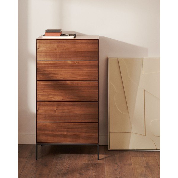 Pähklipuu dekooriga kõrge kapp 60x114 cm Vedrana - Kave Home-image-1