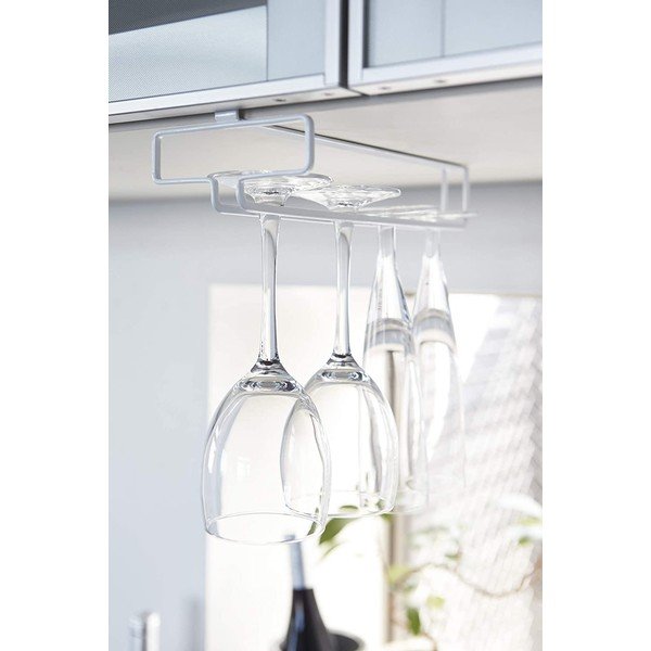 Valge rippuv metallist veiniklaaside hoidja Tower - YAMAZAKI-image-1