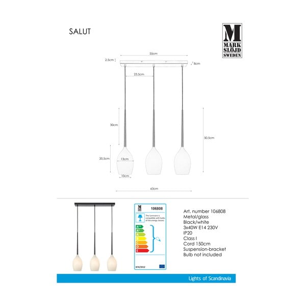 Valge-must rippvalgusti klaasist varjuga Salut – Markslöjd-image-2