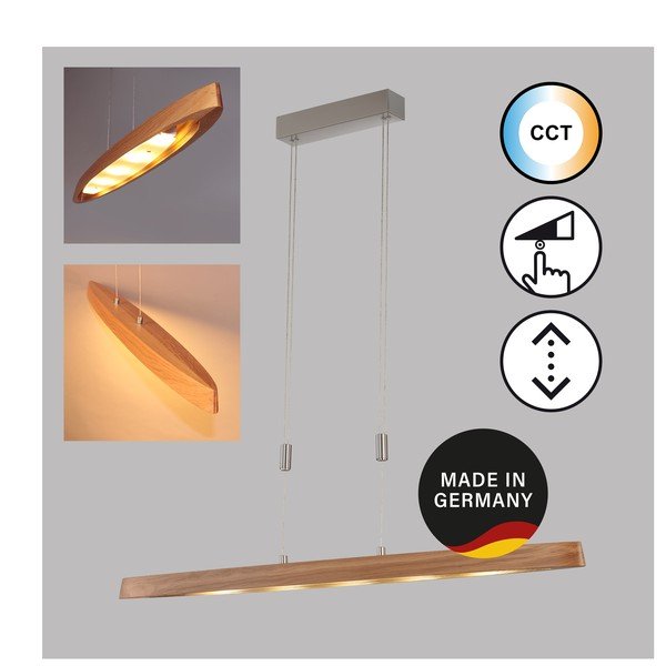 Hõbedane LED-rippvalgusti puidust varjuga Shine-wood - Fischer & Honsel-image-3