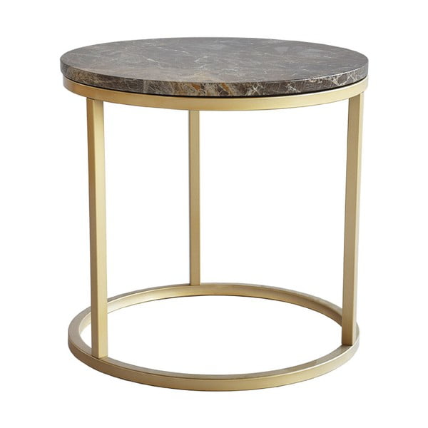 Odkládací stolek s podnožím ve zlaté barvě a hnědou mramorovou deskou RGE Accent
