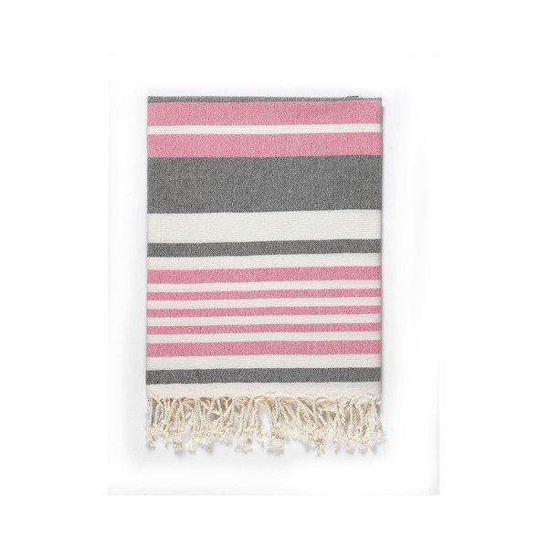 Roosa-hall rätik puuvillaseguga Line Pink Grey, 100 x 180 cm Cotton Collection - Kate Louise-image-1