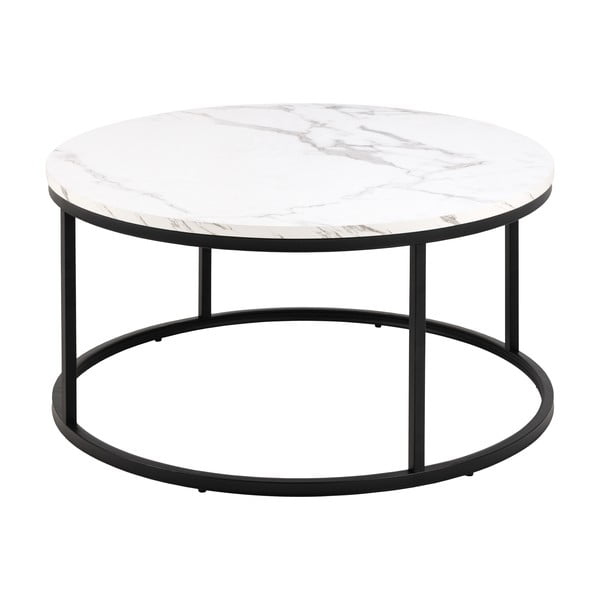 Valge ümmargune marmori imitatsiooniga diivanilaud ø 80 cm Spiro - Actona-image-4