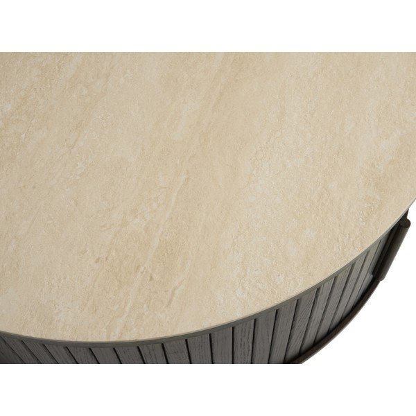 Ümmargune kohvilaud keraamilise pealispinnaga tumedas naturaalses värvitoonis, ø 85 cm Enna - Unique Furniture-image-3