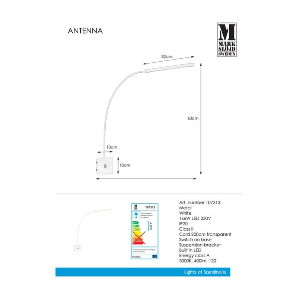 Valge seinalamp 1L Antenna - Markslöjd-image-2