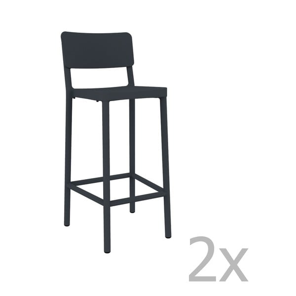 Sada 2 tmavě šedých barových židlí vhodných do exteriéru Resol Lisboa, výška 102,2 cm