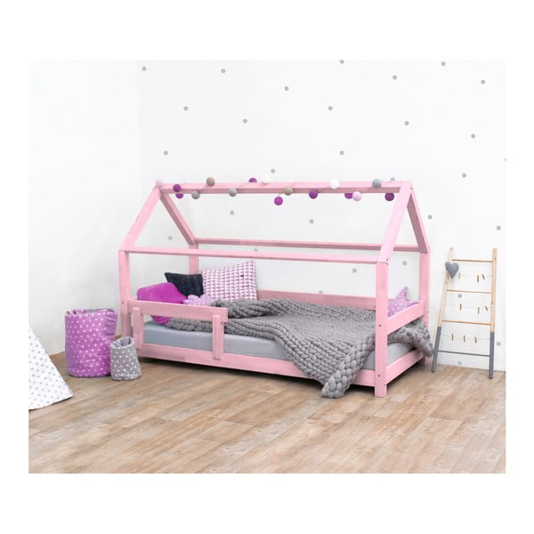 Růžová dětská postel s bočnicí ze smrkového dřeva Benlemi Tery, 120 x 200 cm
