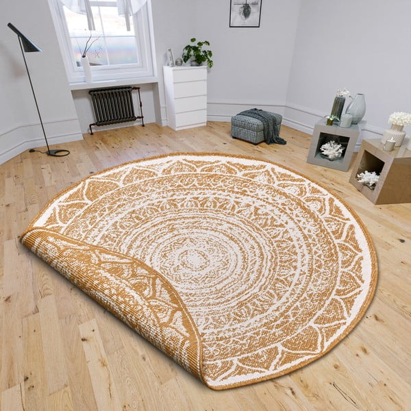 Ookerkollane-valge ümmargune õuevaip ø 140 cm Siruma - NORTHRUGS-image-1