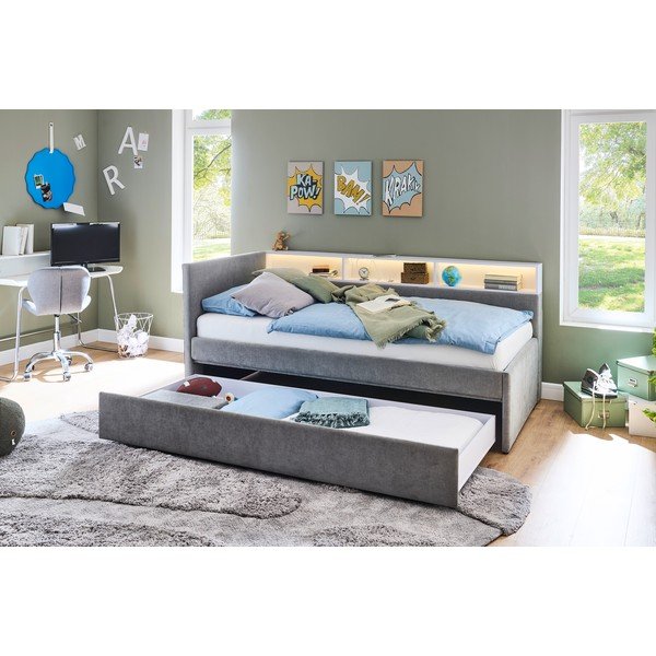 Hall nurgaga lastevoodi panipaigaga ilma liistudeta 90x200 cm Uno - Meise Möbel-image-3