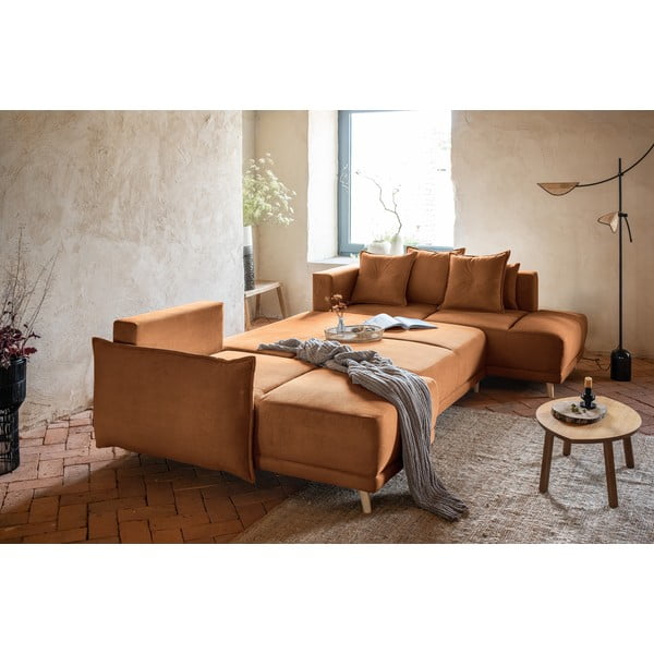 Tellisevärvi velvetist nurgadiivanvoodi (parem nurk/"U") Lazy Lukka - Miuform-image-4