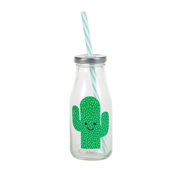 Sklenice s víčkem a brčkem Sass & Belle Cactus Mini Milk Bottle