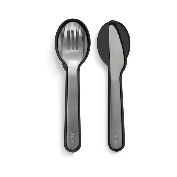 Must/hõbedane roostevabast terasest reisisöögiriistade komplekt (3 tk) To Go - Lékué