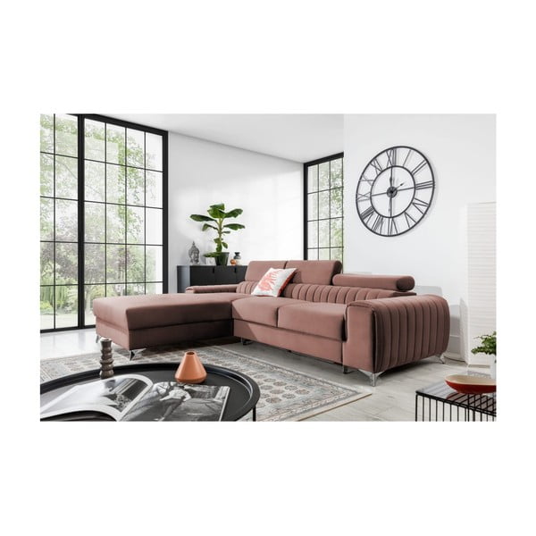 Roosa sametist lahtikäiv/sahtliga nurgadiivan (vasak nurk/lamamisosaga) Grayson – ELTAP-image-1