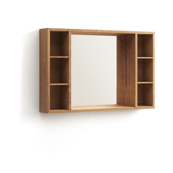 Rippuv tiikpuidust vannitoakapp koos peegliga 100x65 cm Parana - Kave Home-image-2