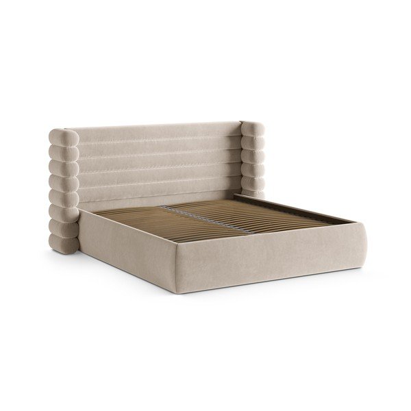 Beež polsterdatud kaheinimesevoodi koos panipaiga ja voodipõhjaga 160x200 cm Mount - Micadoni-image-3