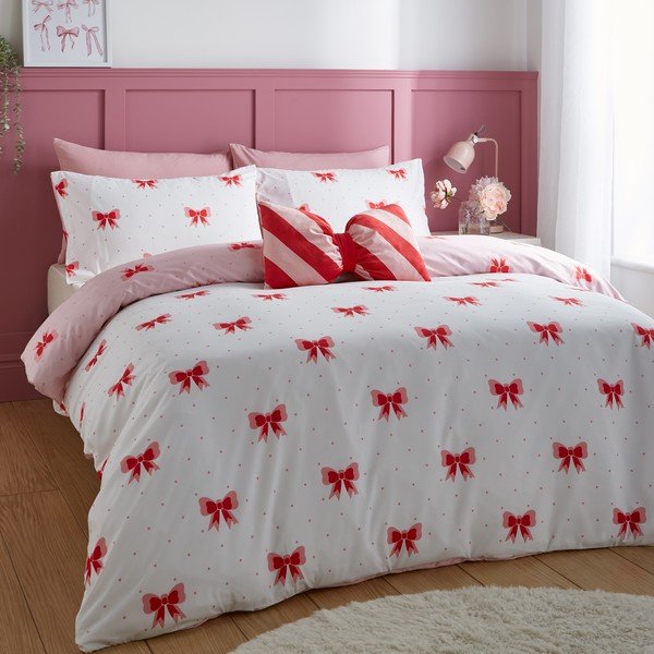 Roosa pikendatud voodipesu kaheinimesevoodile 230x220 cm Dotty Bows - Sassy B-image-2