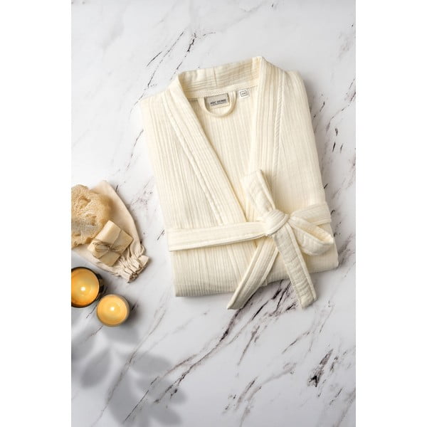 Kreem musliinist hommikumantel, suurus S/M Kimono - Foutastic-image-3