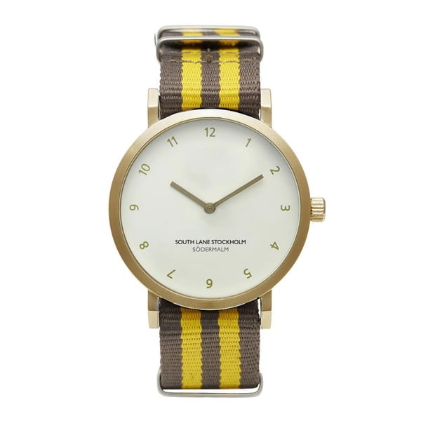 Unisex hodinky s hnědožlutým řemínkem South Lane Stockholm Sodermalm Gold Stripes