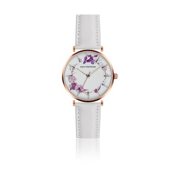 Dámské hodinky s bílým páskem z pravé kůže Emily Westwood Ramona
