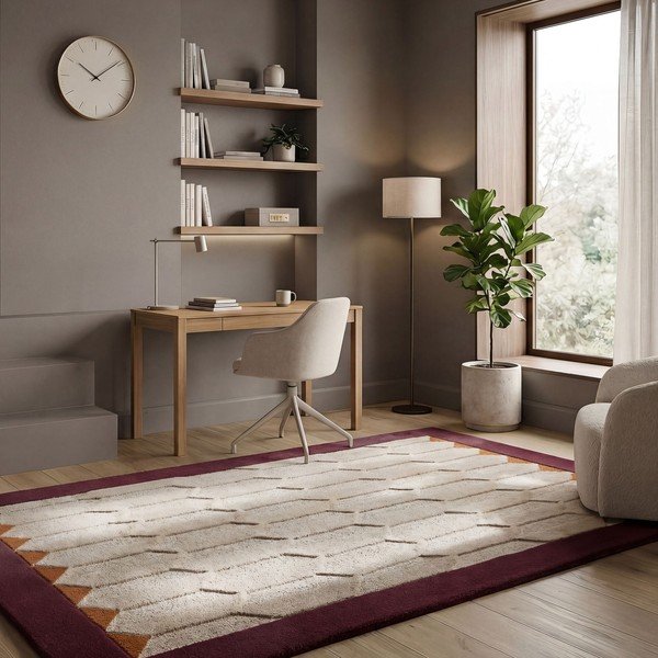 Burgundiapunane/naturaalne käsitsi kootud villane vaip 120x170 cm Apex Border Wool - Flair Rugs-image-1
