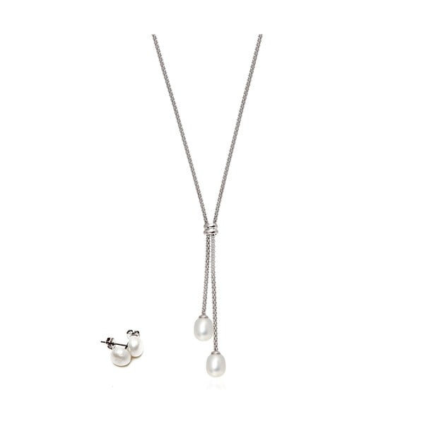 Sada náhrdelníku a náušnic z říčních perel GemSeller Lakrita, bílé perly