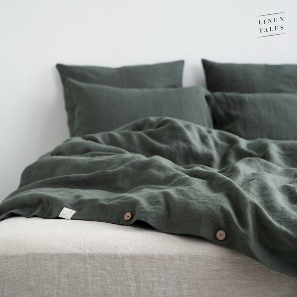 Tumeroheline linane tekikott 140x220 cm Forest Green  – Linen Tales-image-4