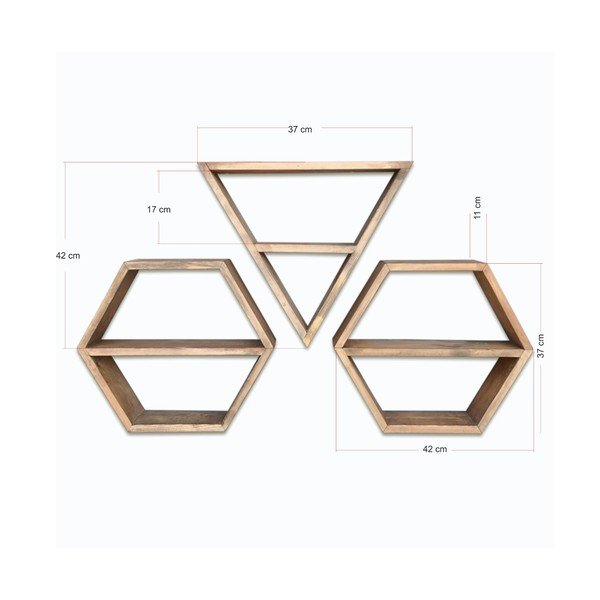3 puidust seinariiulid Hexa komplekt - Evila Originals-image-3