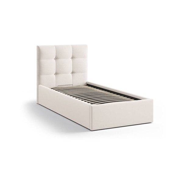 Kreem polsterdatud üheinimesevoodi koos panipaiga ja voodipõhjaga 90x200 cm Phaedra - Micadoni-image-2