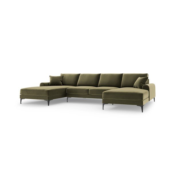 Roheline sametist U-kujuline diivan Madara - Mazzini Sofas-image-2