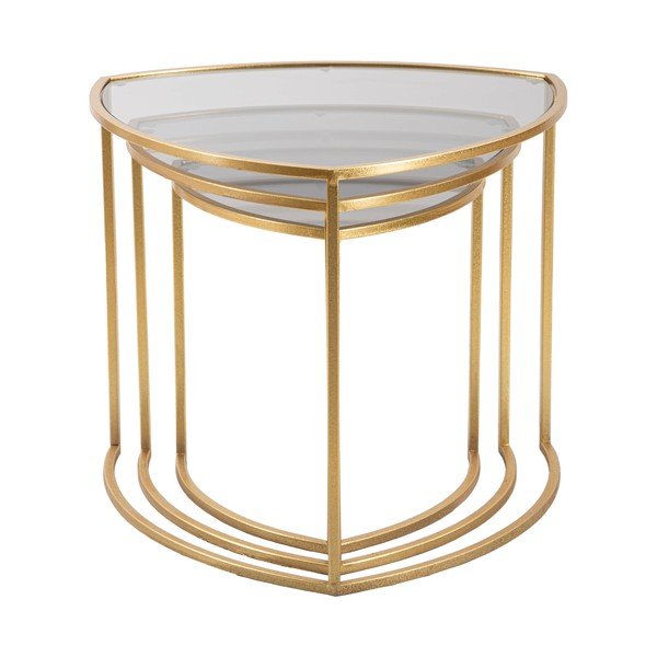 Ümmargused klaaspinnaga kuldsed diivanilauad 3tk komplektis ø 60 cm Triangle – Mauro Ferretti-image-2