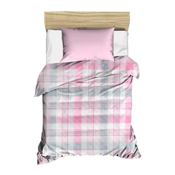 Růžový prošívaný přehoz přes postel Checkers, 160 x 230 cm