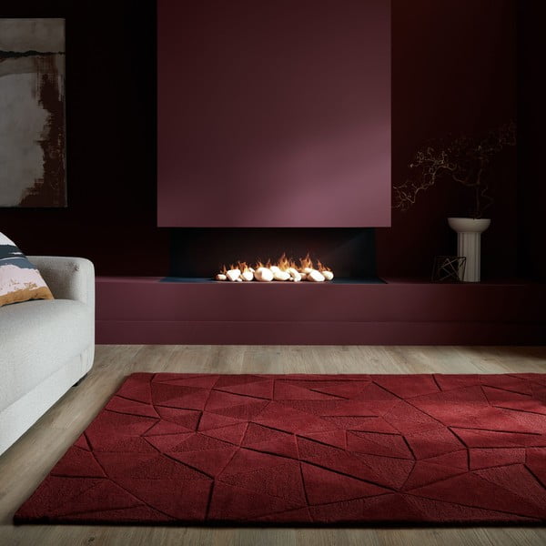 Burgundiapunane käsitsi kootud villane vaip 160x230 cm Shard Red - Flair Rugs-image-1