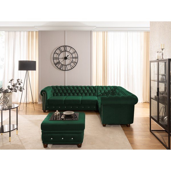 Roheline sametist nurgadiivanvoodi (parem nurk/L-kujuline) York Blik - Ropez-image-4