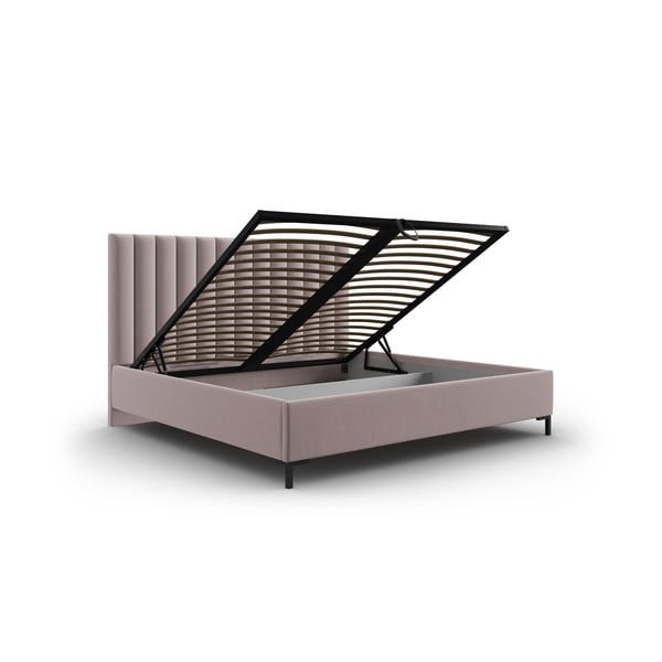 Heleroosa polsterdatud kaheinimese voodi koos voodipõhjaga ja panipaigaga 160x200cm Casey - Mazzini Beds-image-3