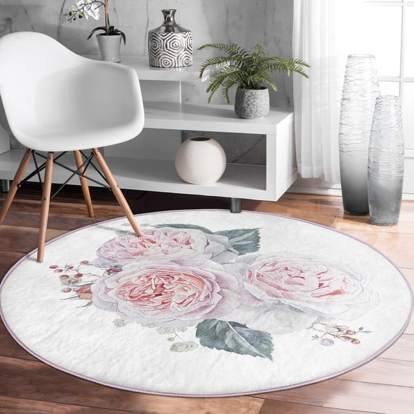 Valge-roosa pestav ümmargune vaip, sobitub robottolmuimejaga ø 80 cm Comfort - Mila Home-image-1