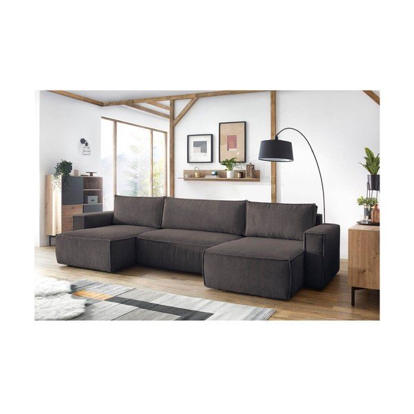 Tumepruun velvetist U-kujuline nurgadiivanvoodi Nihad - Bobochic Paris-image-1