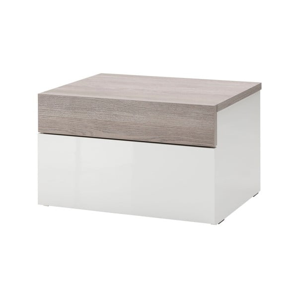 Bílo-hnědý noční stolek z dubového dřeva Evergreen House Bed Time