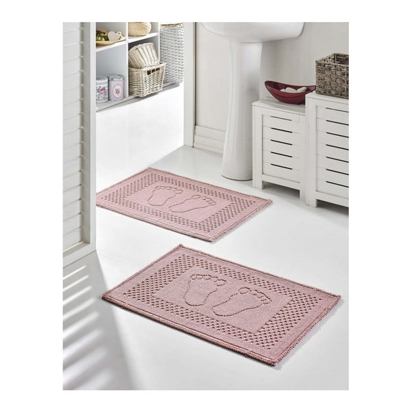 Sada 2 růžových bavlněných koupelnových předložek Bathmat Garrudo, 50 x 70 cm
