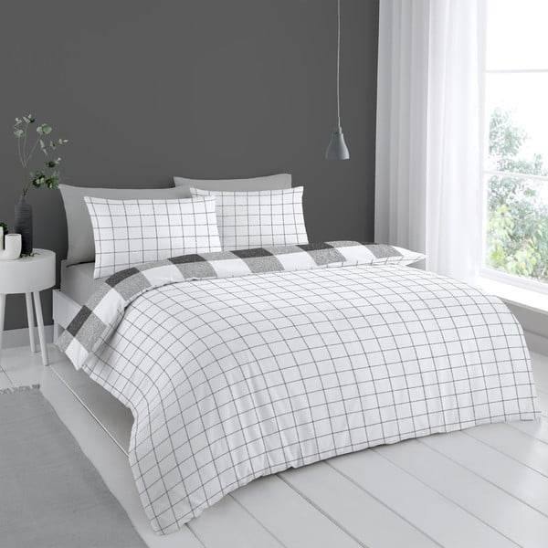Valge-hall voodipesu 200x135 cm Bold Check - Cloudsoft-image-2