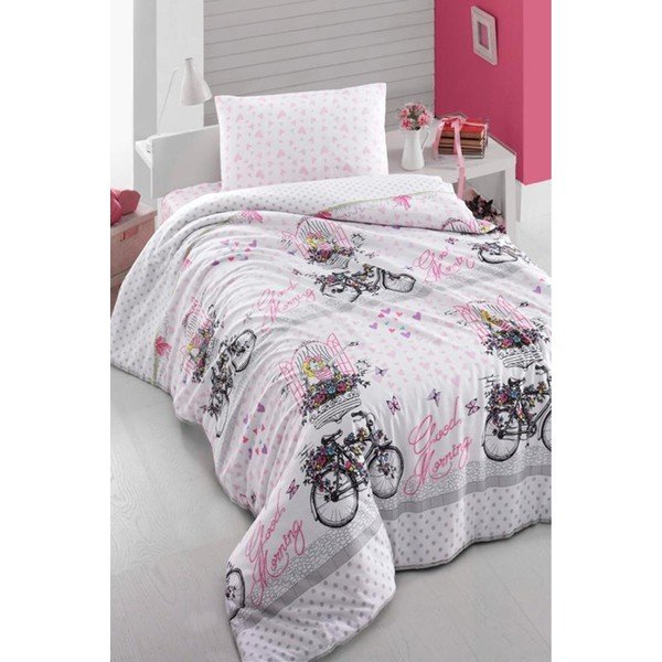 Povlečení na jednolůžko s prostěradlem Pure Cotton Pink Bike, 160 x 220 cm