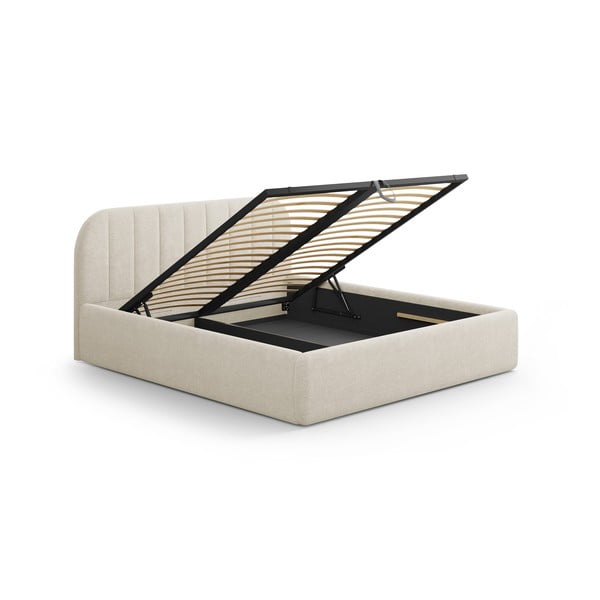 Kreemjas polsterdatud kaheinimesevoodi, koos panipaiga ja restiga 180x200 cm Juno – Windsor & Co Sofas-image-3