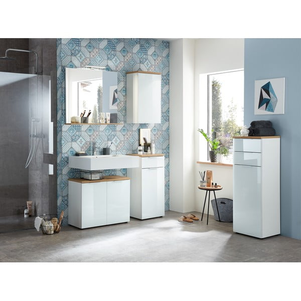 Valge naturaalne rippuv vannitoakapp tammepuust 39x69 cm Pescara - Germania-image-1