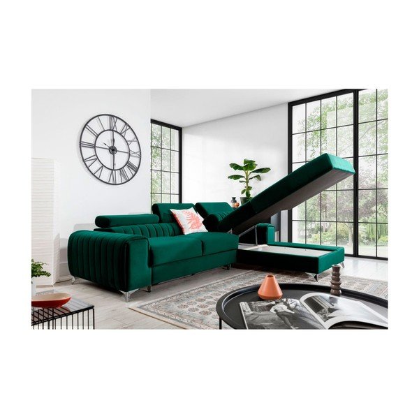 Roheline sametist lahtikäiv/sahtliga nurgadiivan (parem nurk/lamamisosaga) Grayson – ELTAP-image-3