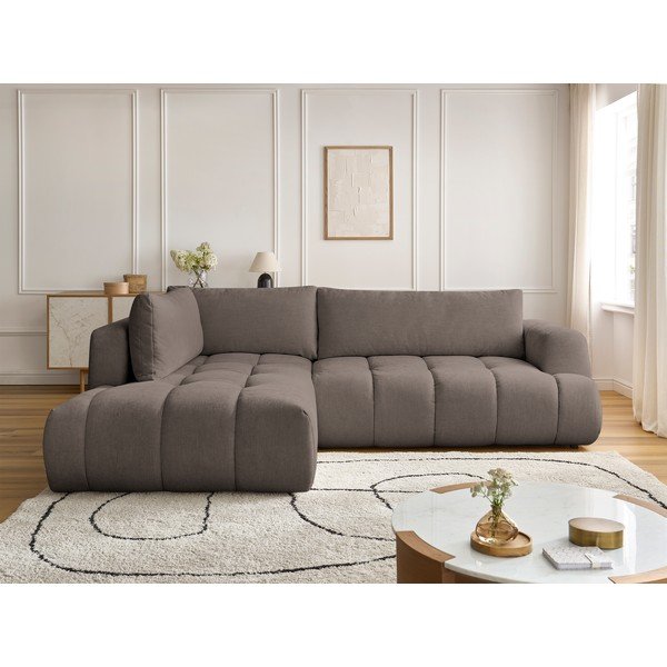 Hallikaspruun diivanvoodi/panipaigaga nurgadiivan (vasak nurk/L-kujuline) Fuji - Bobochic Paris-image-1